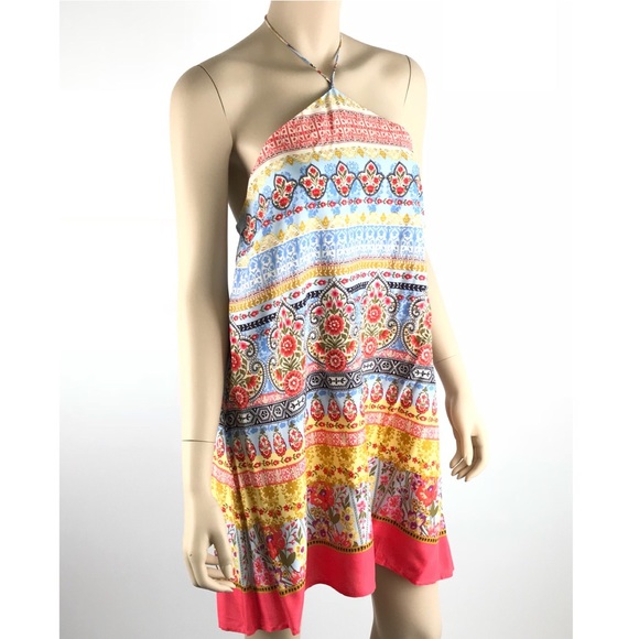 Floral Tribal Medallion Halter Tie Boho Sundress - Picture 4 of 8